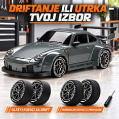 JOJOY® RC drift auto na daljinsko upravljanje, trkaći automobil 20 km/h s baterijom i LED svjetlima | DRIFTOR