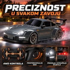 JOJOY® RC drift auto na daljinsko upravljanje, trkaći automobil 20 km/h s baterijom i LED svjetlima | DRIFTOR