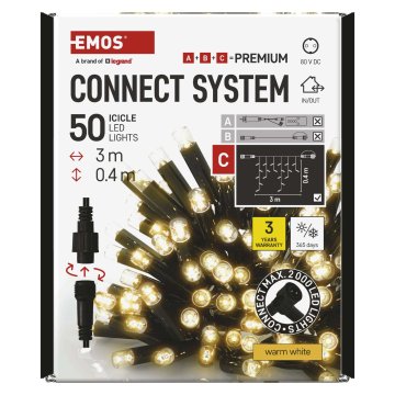 EMOS Premium LED spojivi lanac, crni, ledene svijeće, 3 m
