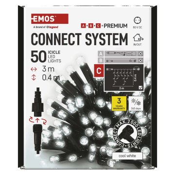 EMOS Premium LED spojivi lanac, ledenice, crne, 3 m, hladno bijela