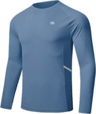 Nikcorp Muška majica Rashguard UV zaštitna UPF 50+ brzosušeća dugih rukava plava 3XL za plivanje surfanje vodene sportove trčanje, elastična prozračna 100% poliester reflektirajuće trake na ramenima