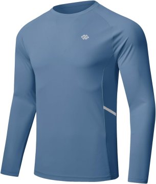 Nikcorp Muška majica Rashguard UV zaštitna UPF 50+ brzosušeća dugih rukava plava 3XL za plivanje surfanje vodene sportove trčanje, elastična prozračna 100% poliester reflektirajuće trake na ramenima