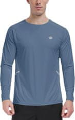 Nikcorp Muška majica Rashguard UV zaštitna UPF 50+ brzosušeća dugih rukava plava 3XL za plivanje surfanje vodene sportove trčanje, elastična prozračna 100% poliester reflektirajuće trake na ramenima