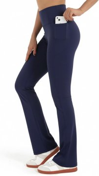 Nikcorp Ženske bootcut tajice za jogu visokog struka s džepovima tamnoplave boje dugih nogavica L za fitness pilates i svakodnevno nošenje