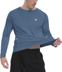 Nikcorp Muška majica Rashguard UV zaštitna UPF 50+ brzosušeća dugih rukava plava 3XL za plivanje surfanje vodene sportove trčanje, elastična prozračna 100% poliester reflektirajuće trake na ramenima