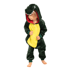 Nikcorp Dječja pidžama Kigurumi dinosaur Nikcorp jednodijelna zelena s kapuljačom, mekani kombinezon za spavanje i igru, labavi kroj, 115-125 cm