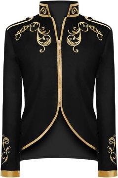 Nikcorp Muški Frak Steampunk Gotički Viktorijanski Kostim Zlatni Vez Asimetričan Slim Fit Crni Veličina XL za Halloween i Cosplay