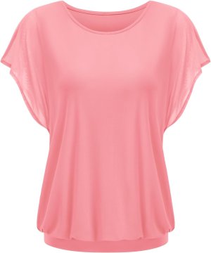 Nikcorp Ženska ljetna tunika od mrežice Bluza ružičasta dvoslojna prozračna opuštenog kroja batwing crew neck elastičan donji dio vitkajući učinak otporna na gužvanje perivo u perilici veličina L