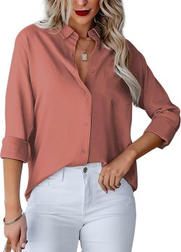 Nikcorp Ženska bluza V-izrez narančasta M dugi rukav gumbi 55% viskoza 45% najlon prozračna lagana elegantna casual minimalistička za posao i svakodnevicu