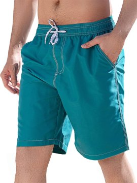 Nikcorp Muške brzosušeće kupaće kratke board shorts zelene s džepovima, elastični pojas s vezicom, mrežasta podstava, casual fit do koljena, veličina L, za plažu, fitness i jogging