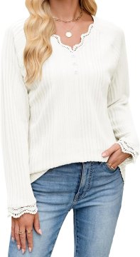 Nikcorp Ženska tunika košulja s čipkom Mekana Elegantna Udobna Oversize V-izrez Dugi rukav 95% poliester 5% elastan Bijela M