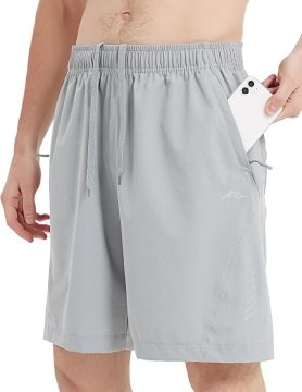 Nikcorp Muške sportske kratke hlače brzosušeće s patentnim džepovima, sive, veličina M, 90% poliester 10% spandex, elastični pojas 3 cm s vrpcom, reflektirajući elementi, za teretanu, trčanje i plivanje