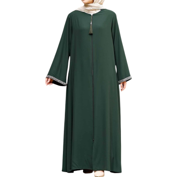 Nikcorp Ženska Muslimanska Haljina Abaja s vezom i čipkastim rukavima, duga molitvena haljina, elegantan kroj, zelena, XL, lagana prozračna tkanina, patent zatvarač, za blagdane i svečane prigode