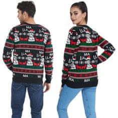 Nikcorp Božićni sweter unisex s LED osvjetljenjem, pleteni, topli, smiješni alpaka dizajn, 95% akril 5% pamuk, regular fit, okrugli izrez, dugi rukav, crni, XXL