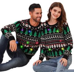 Nikcorp Božićni džemper LED svjetla unisex pleteni topli smiješni Djed Mraz 100% akril crni regular fit okrugli izrez dugi rukavi M svijetleći ugly Christmas sweater za zabave i hladne prosinačke večeri