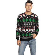 Nikcorp Božićni džemper LED svjetla unisex pleteni topli smiješni Djed Mraz 100% akril crni regular fit okrugli izrez dugi rukavi M svijetleći ugly Christmas sweater za zabave i hladne prosinačke večeri