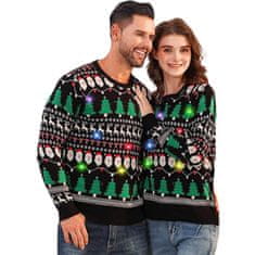 Nikcorp Božićni džemper LED svjetla unisex pleteni topli smiješni Djed Mraz 100% akril crni regular fit okrugli izrez dugi rukavi M svijetleći ugly Christmas sweater za zabave i hladne prosinačke večeri