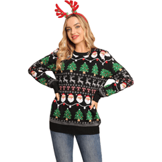 Nikcorp Božićni džemper LED svjetla unisex pleteni topli smiješni Djed Mraz 100% akril crni regular fit okrugli izrez dugi rukavi M svijetleći ugly Christmas sweater za zabave i hladne prosinačke večeri