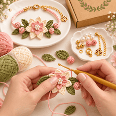 Vixson DIY set za heklanje i izradu narukvica s perlama, kukicama i uputama za početnike | CROCHETIA Cvijet