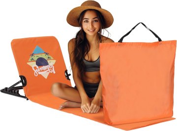 Nikcorp Sklopiva plažna podloga s podesivim naslonom 145 x 47 x 45 cm narančasta lagana 1,7 kg metalni okvir poliesterska tkanina 4 stupnja regulacije 2 džepa torba za nošenje