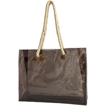 Nikcorp Ženska shopper torba PVC prozirna vodootporna 36,5 x 32 x 12 cm crna plažna torba za plivanje i putovanja, pletene ojačane ručke, lako čišćenje vlažnom krpom