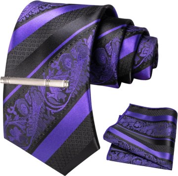 Nikcorp Elegantni muški set kravata svila ljubičasta, rupčić i kopča 148 x 8 cm, kvalitetna svila, poslovni i svečani stil, 1 kom set, poklon kutija