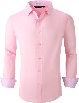 Nikcorp Muška košulja dugih rukava Regular Fit elastična ružičasta XL, poslovna i casual, mješavina pamuka sa stretch vlaknima, kontrastni detalji na ovratniku i manžetama, otporna na gužvanje, lako pranje u