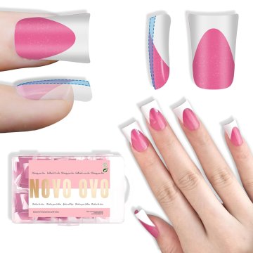 Nikcorp Set 240 Kratkih Gel Tipsova French s Glitterom Ružičasti 12 Veličina za Manikuru Full Cover Gotov Nokti Kratki Oblik Šest Ploča Builder Gel Salonski i Osobni Stil Y2K 240 kom