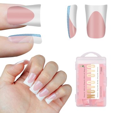 Nikcorp Tipsy żelowe French Soft Gel 240 kom Baby Pink White 12 rozmiarów Extra Thick Full Cover manikura w domu gotowe tipsy z bazą i prajmerem do cyrkonii i naklejek