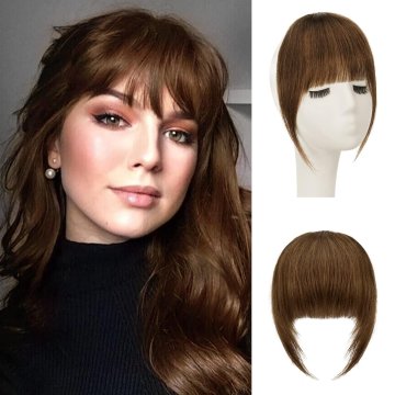 Nikcorp Prednja šiška Remy 100% prirodna ljudska kosa Fringe Extensions smeđa, mekana, sjajna, s kopčicama, za trenutnu promjenu frizure i oblik lica