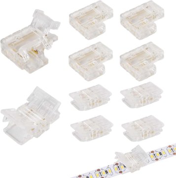 Nikcorp Set 16 spojnica za LED COB traku 8 mm bez lemljenja, prozirne, kutna L i ravna, 8 kom. L + 8 kom. ravnih, 2 pina, za aluminijske profile, namještaj i spušteni strop