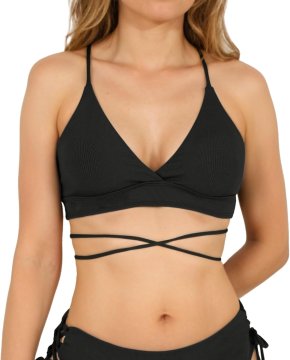 Nikcorp Prugasti bikini gornji dio trokutasti s vezanjem Crna XL ženski od rebraste tkanine crinkle bez kostiju elastičan brzo se suši za plažu bazen i vodene sportove