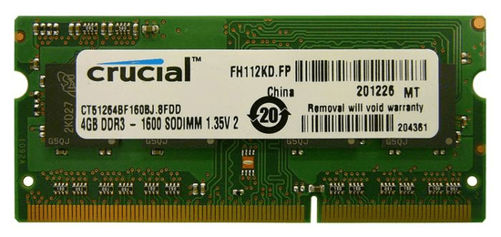 Crucial memorija (RAM) za prijenosno ramemorija (RAM) za prijenosno računalo DDR3 4GB 1600 MHz (CT51264BF160BJ)