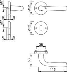 Hoppe garnitura Maribor, rozeta 1766/17KV/17KVS F1 OB, aluminijski