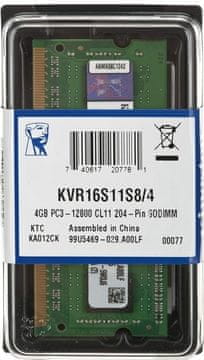 Kingston memorija (RAM) za prijenosno računalo SODIMM 4GB PC3-12800 (KVR16S11S8/4)