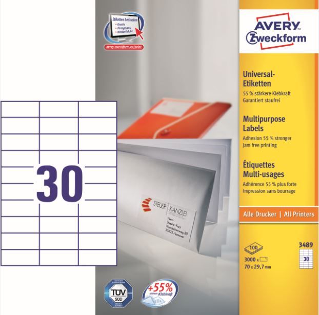 Avery-Zweckform 3489 Etiquette universelles 70 x 29.7 mm papier