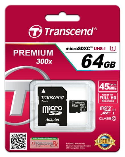 Transcend micro SDHC memorijska kartica 64GB UHS-I + adapter (TS64GUSDU1)