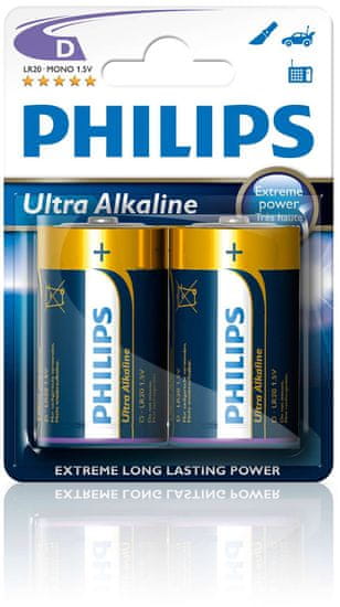 Philips baterije Ultra Alkaline D, 2 komada (LR20)