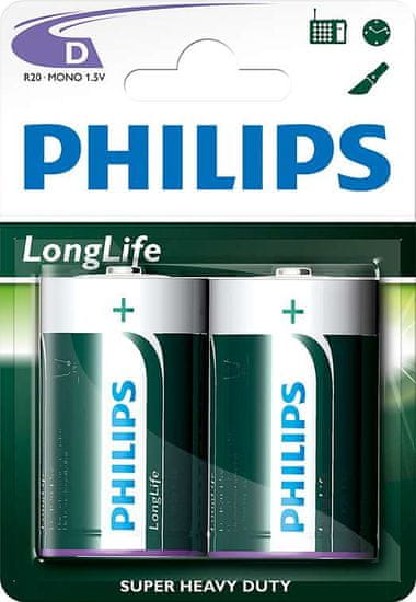 Philips baterije LongLife Blister D, 2 komada (LR20)