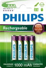 Philips baterije za punjenje R03B4RTU10 AAA 1000mAh NiMH, 4 kom