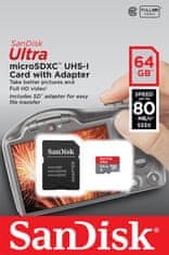 SanDisk memorijska kartica microSD Ultra 64GB + adapter (80MB/s)