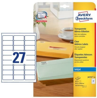 Avery Zweckform etikete J4721-25, 63,5 x 29,6 mm, prozirne, 25 listova