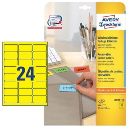Avery Zweckform etikete L6035-20, 63.5 x 33.9 mm, 480 kom, Stick&Lift, žute