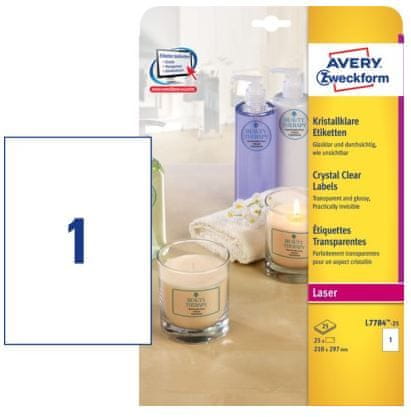 Avery Zweckform etikete Zweckform L7784 210 x 297 mm, prozirne, paket 25 listova