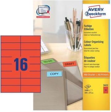 Avery Zweckform Etikete 3452 105X37, crvene, 100 listova