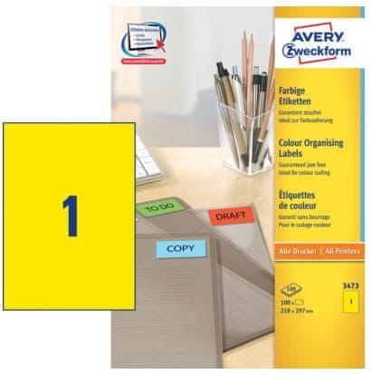 Avery Zweckform Etikete 3473 210X297, žute, 100 listova