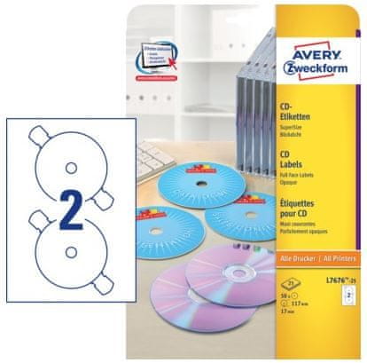 Avery Zweckform etikete L7676-25 za označavanje CD/DVD-a, bijele