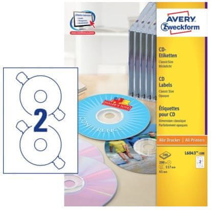 Avery Zweckform Etikete za označavanje CD-a ,L6043-100, bijele, 100 listova