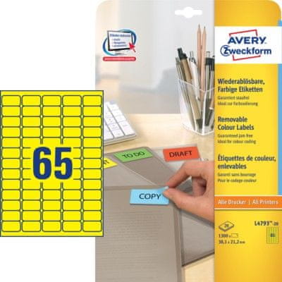 Avery Zweckform etikete L4793-20, 38,1 x 21,2 mm, žute