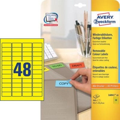 Avery Zweckform etikete L6041-20, 45,7 x 21,2 mm, žute